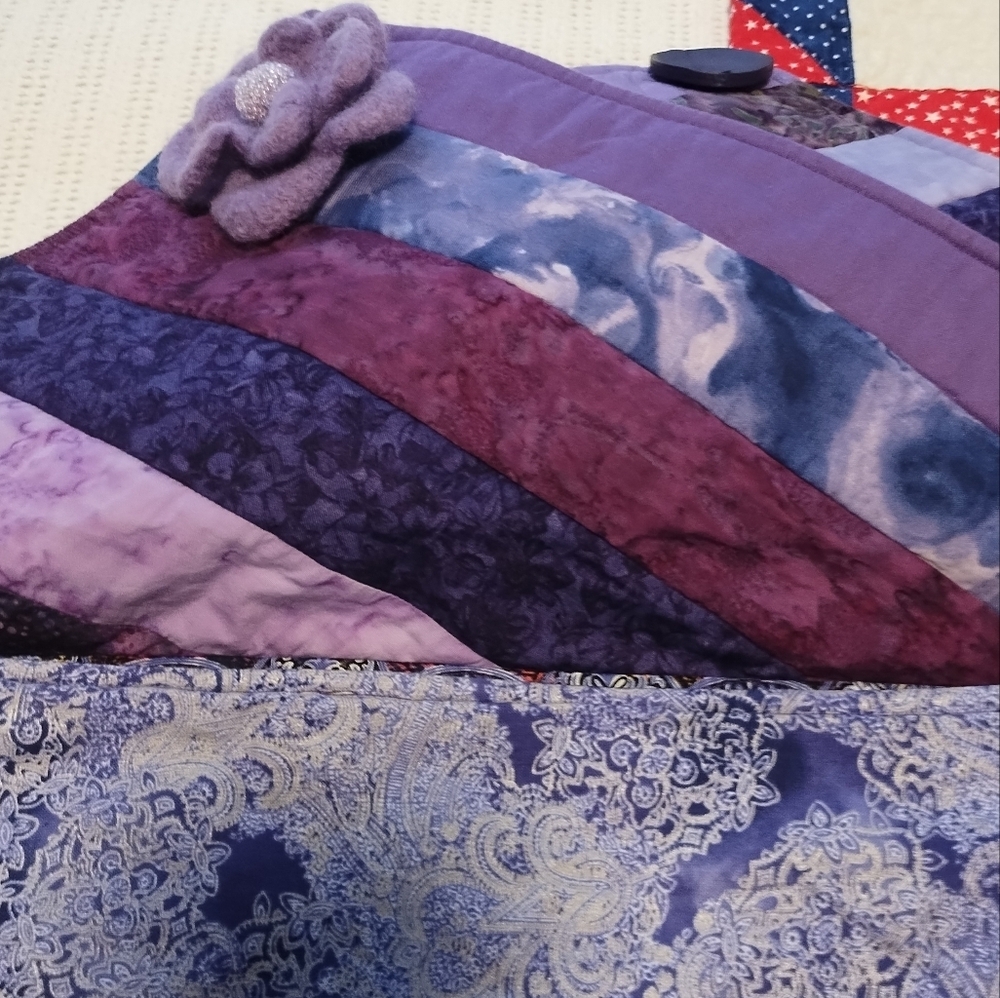 Purple Boho Patchwork Reversible Flower Quilted S… - image 5
